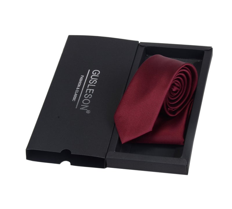 GUSLESON 2.4" Slim Necktie and Handkerchief Set For Men Solid Skinny Tie (0754-11) - Image 3
